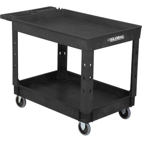 Global Industrial Industrial Service & Utility Cart, Plastic 2 Tray Black Shelf, 44in x 25-1/2in, 5in Rubber Casters 800334